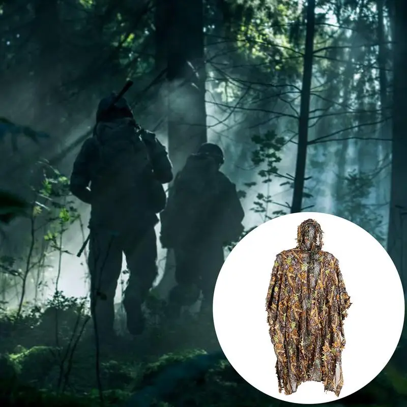 3D Leaves Ghillie suit woodland poncho raincoat hunting camouflage suit camo cape cloak for bird animal photography