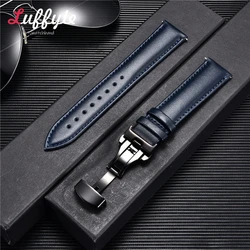 Luxury Leather Watch Band - Premium 20mm/22mm Strap Replacement for 22mm (Black-blue)