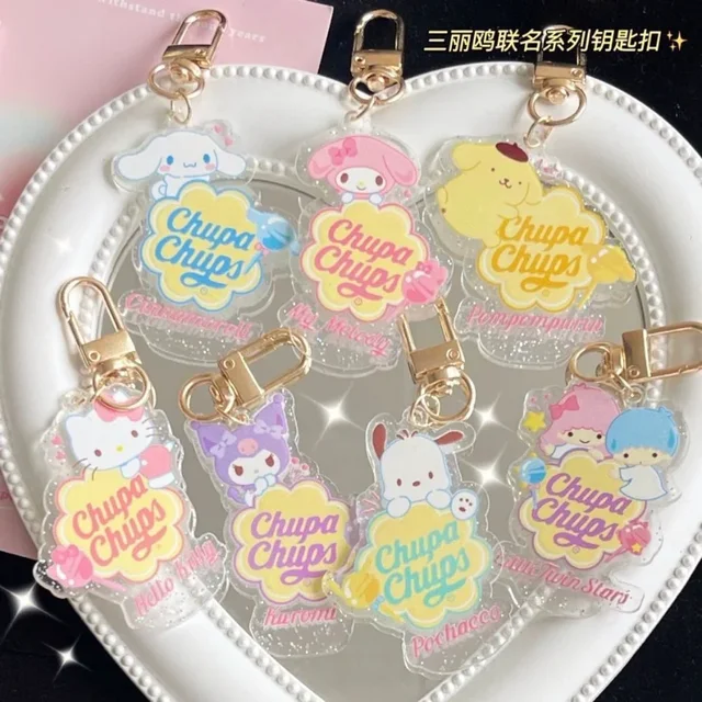 Sanrio Anime Hello Kitty Lollipop Key Chain Cute Cartoon Kuromi Merlotti Style Acrylic Bag Pendant Car Decoration Holiday Gift