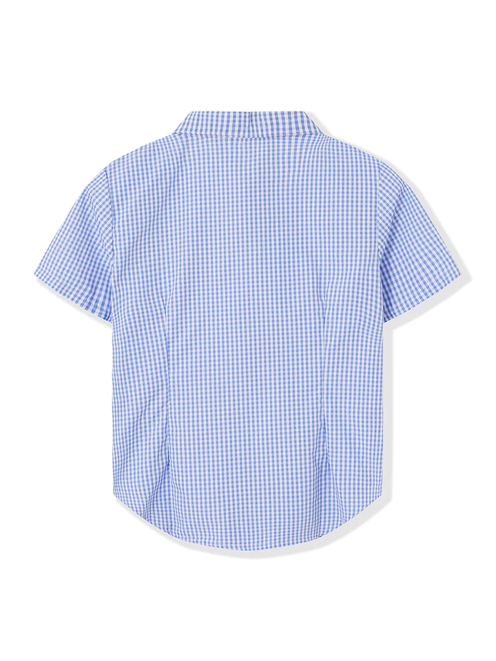 Ladies Casual Short Sleeve Plaid Shirt
