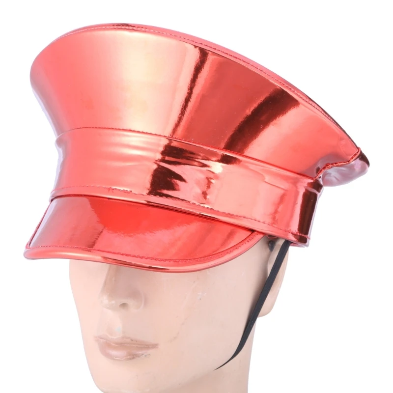 Women Military Hat Patent Leather Military Hat for Women Novelty Glitter Party Hat Sergeant Captain Cap for Stage Club Bachelorette Party