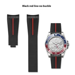 Curved End Strap - Black Green Waterproof Rubber Silicone Watch Band, 20mm - 20mm (Black red)