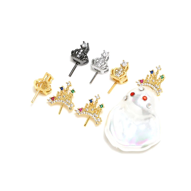 

2 pieces copper plated real gold inlaid with zircon crown DIY hand-made jewelry baolocke pearl pin accessories materials