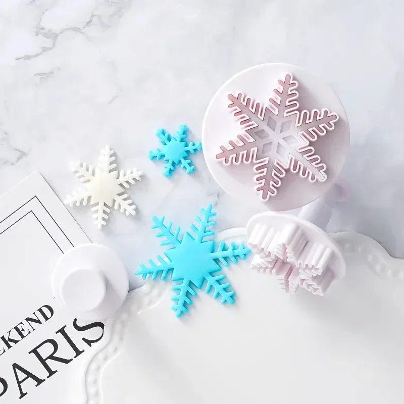 Snowflake Plunger Mold Cake Decorating Tool Biscuit Cookie Cupcake Mould Kitchen Accessories Fondant Cutting Pastry Cutter 3pcs