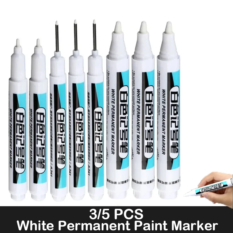 

3/5 PCS White Marker Pens Oily Waterproof White Sketching Markers Stationery Deep Hole Marker Art Supplies Painting Supplies