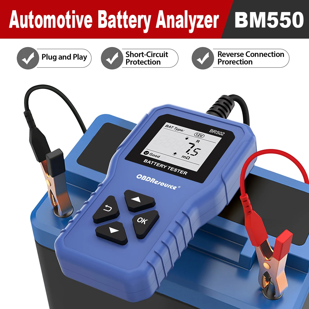 

Анализатор автомобильных аккумуляторов OBDMonster BM550, тестер автомобильных аккумуляторов 6 В, 12 В, 24 В, 100-2000 CCA, система обнаружения аккумуляторов автомобиля, инструменты