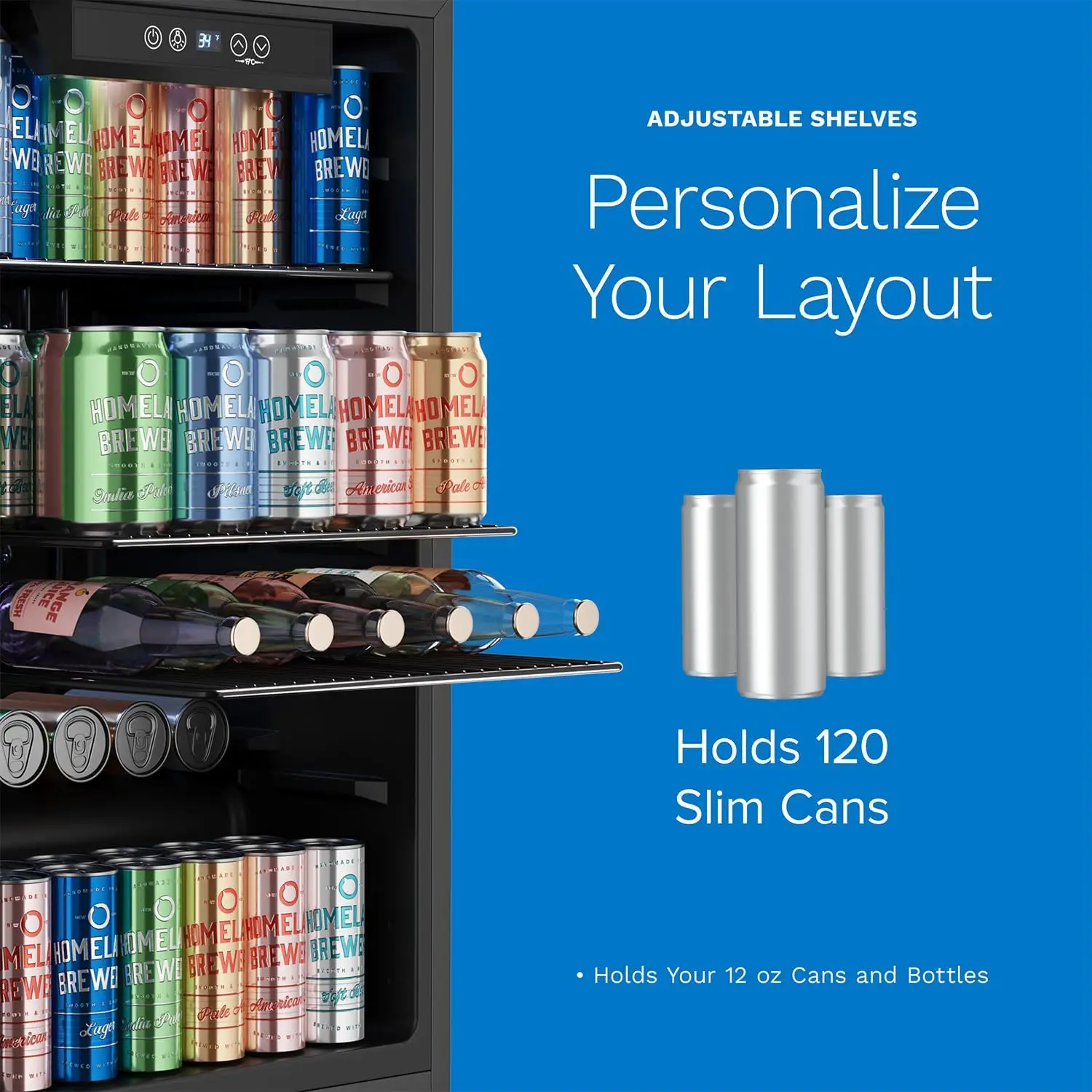 Beverage Refrigerator and Cooler - 120 Can Mini Fridge with Glass Door for Soda Beer or Wine - Small Drink Dispenser Machine for 3