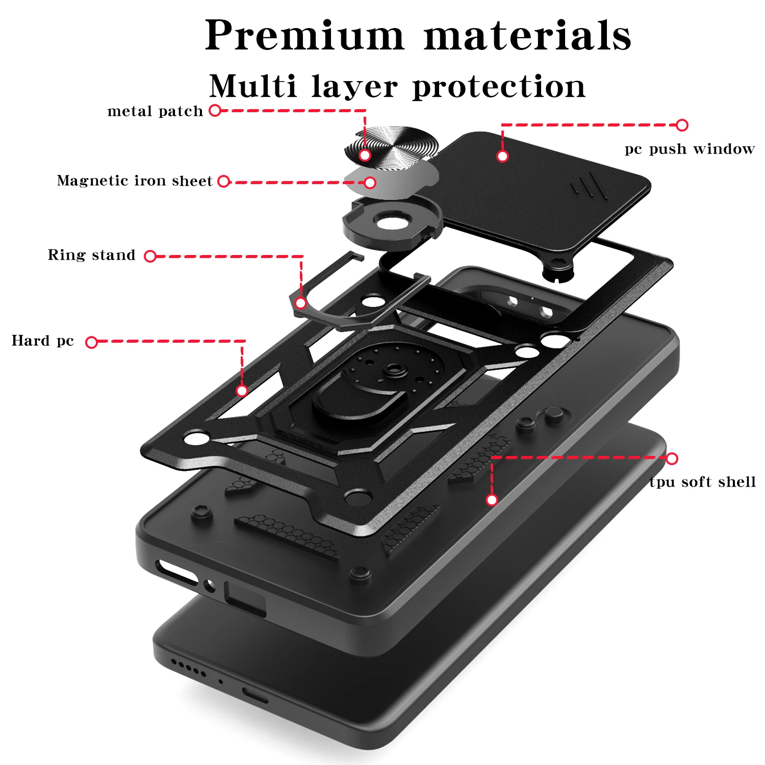 Sliding Window Armor Case with Ring Holder Phone Cover