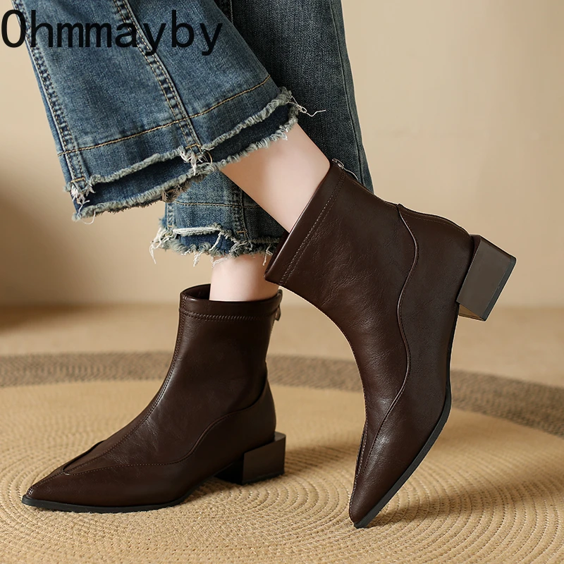 Women Thick Heel Ankle Boots Winter Fashion Short Plush Shoes