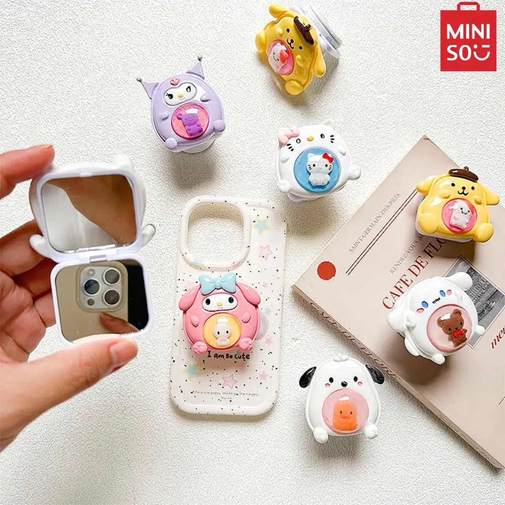 

Miniso Sanrio Phone Stand Kawaii Hello Kitty My Melody Kuromi Anime Mobile Phone Holder with Foldable Flip Mirror Girl Gift