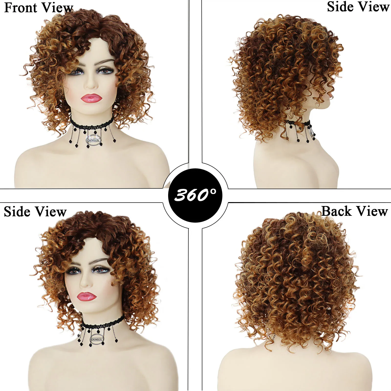 Synthetic African American Wig Natural Synthetic Short Afro Kinky Curly Wig Female Hair Ombre Brown Waving Wig for Woman Sale