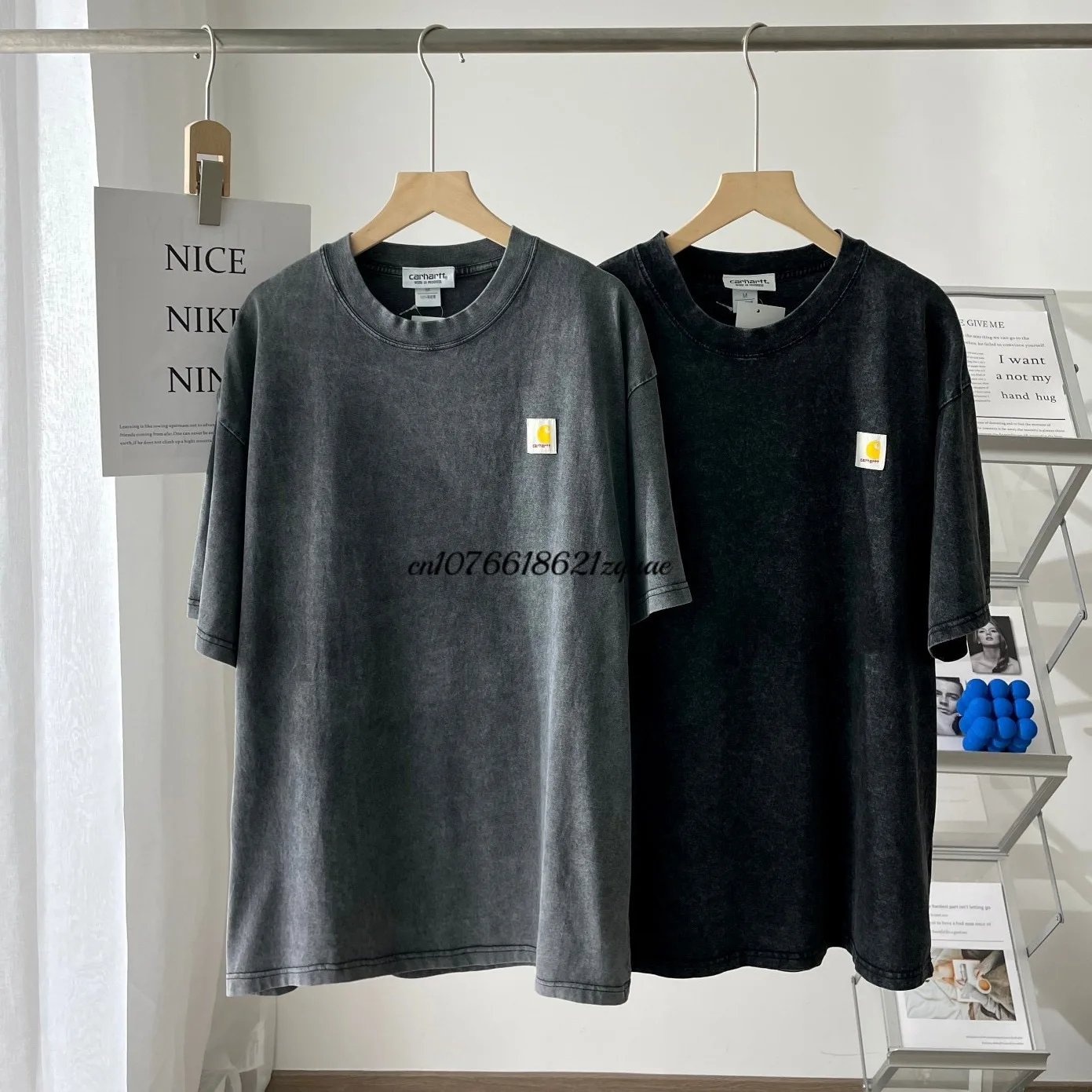 Carhartt Wip 빈티지 워싱 올드 반팔 티셔츠, 남녀 커플, 루즈한 다목적 티셔츠