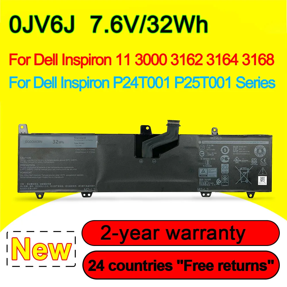 

0JV6J Laptop Battery For Dell Inspiron 11 3000 3162 3164 3168 P24T001 P25T001 OJV6J 0HH6K9 8NWF3 PGYK5 7.6V 32Wh Batteries