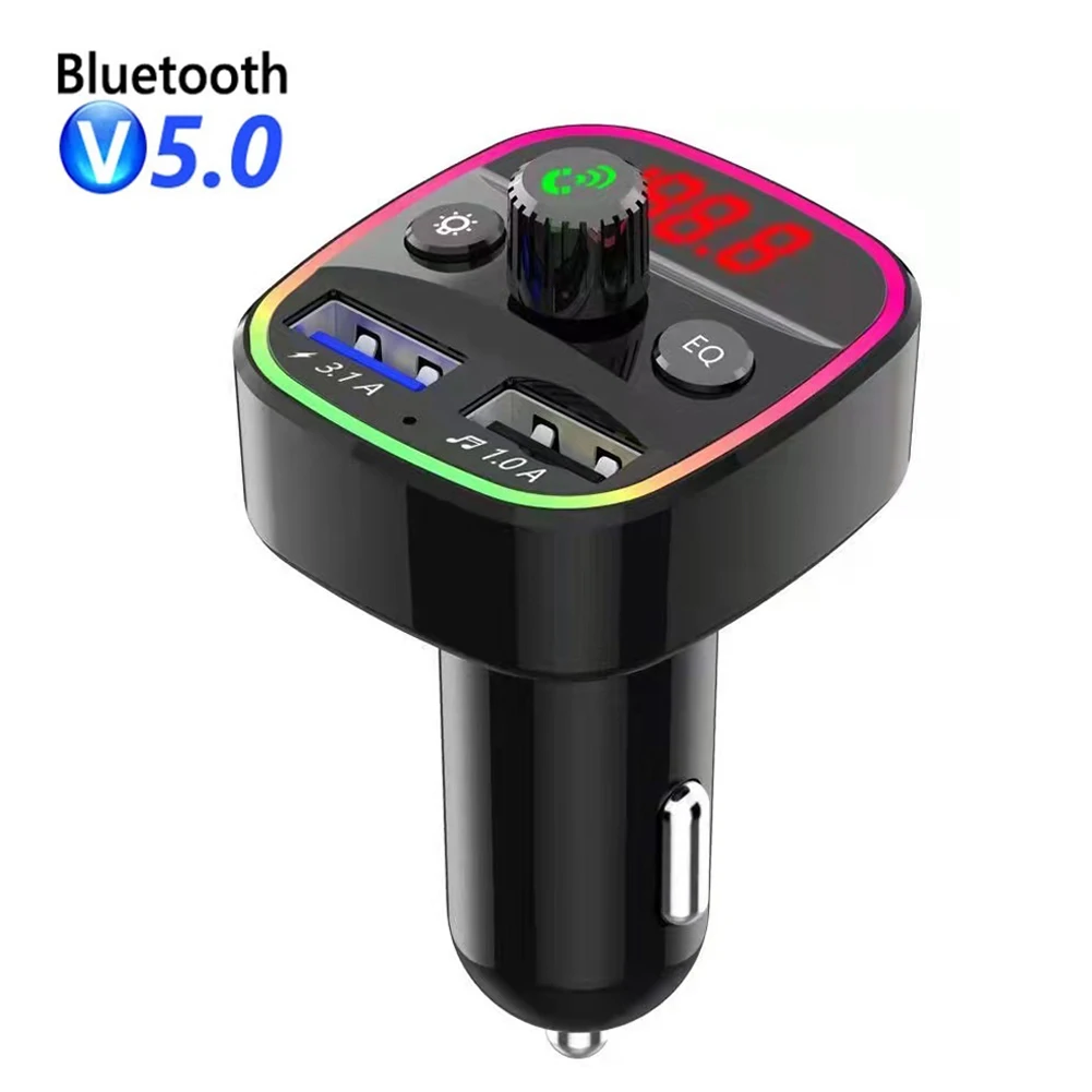 Transmetteur FM de voiture compatible Bluetooth 5.0 PD 18W type-c double USB  4.2A, chargeur rapide, lumière ambiante colorée, allume-cigare - AliExpress