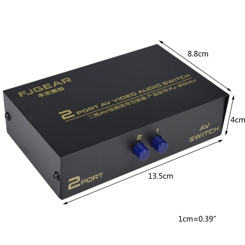 2 Port RCA 2 in 1 out Composite Video L/R Selector Box for DVD Player
