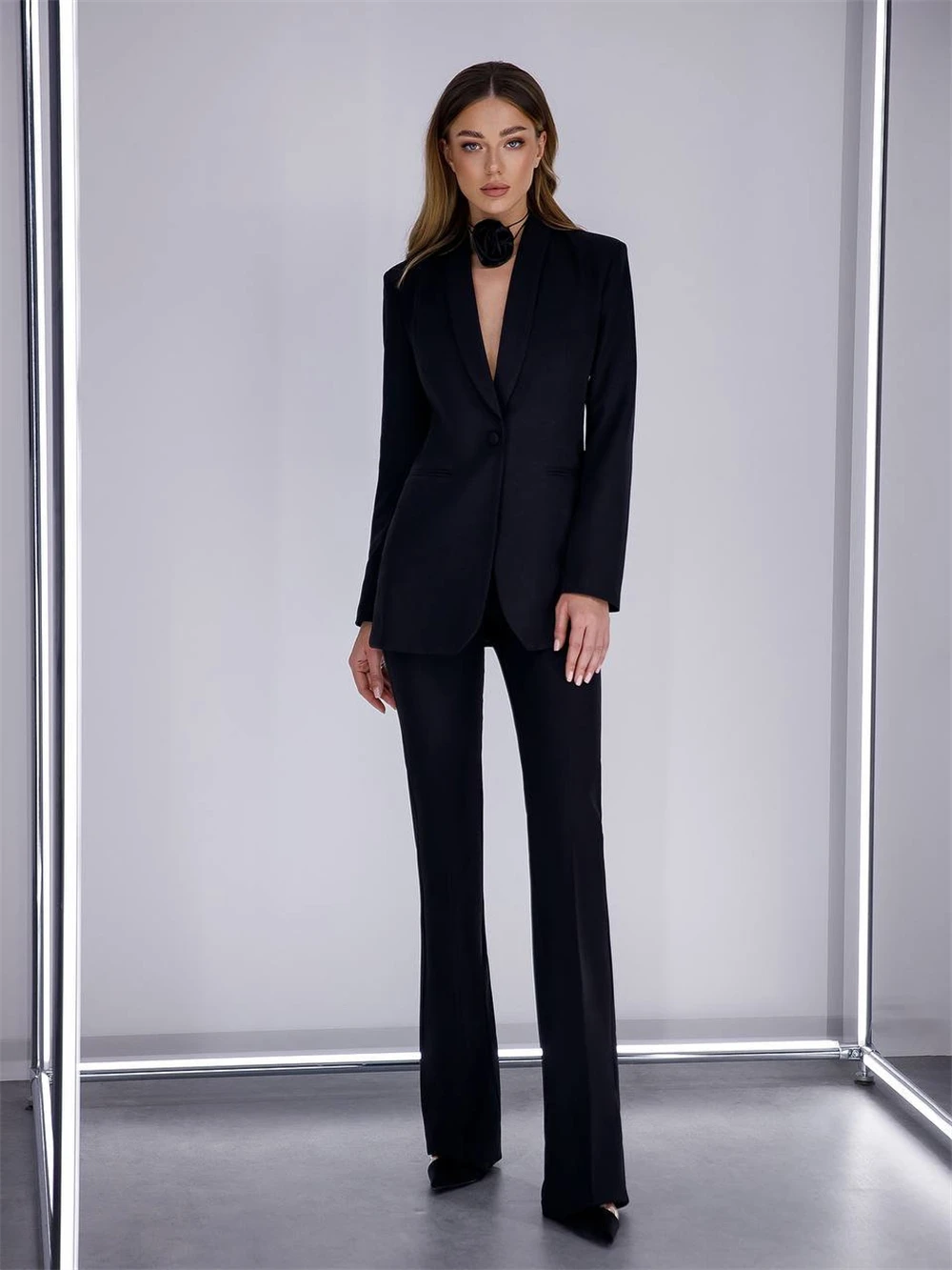 Hot Pink Solid 2-Piece Women Pantsuit Fashion Autumn Formal Outfit For Business Wedding Guest Suit Set For Women