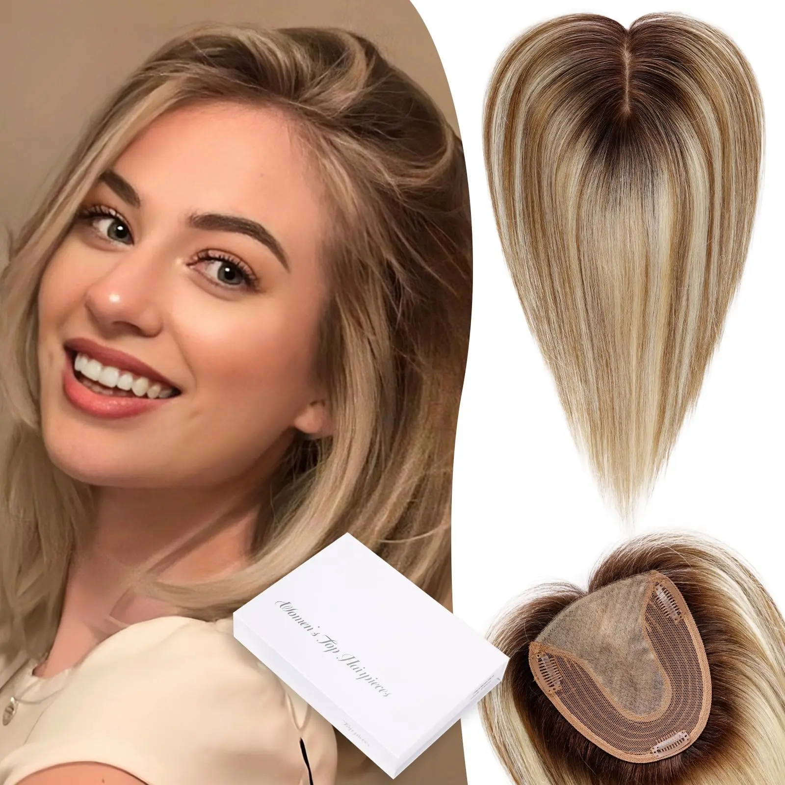 Remy Human Hair Toppers 12 Inches Straight For Women