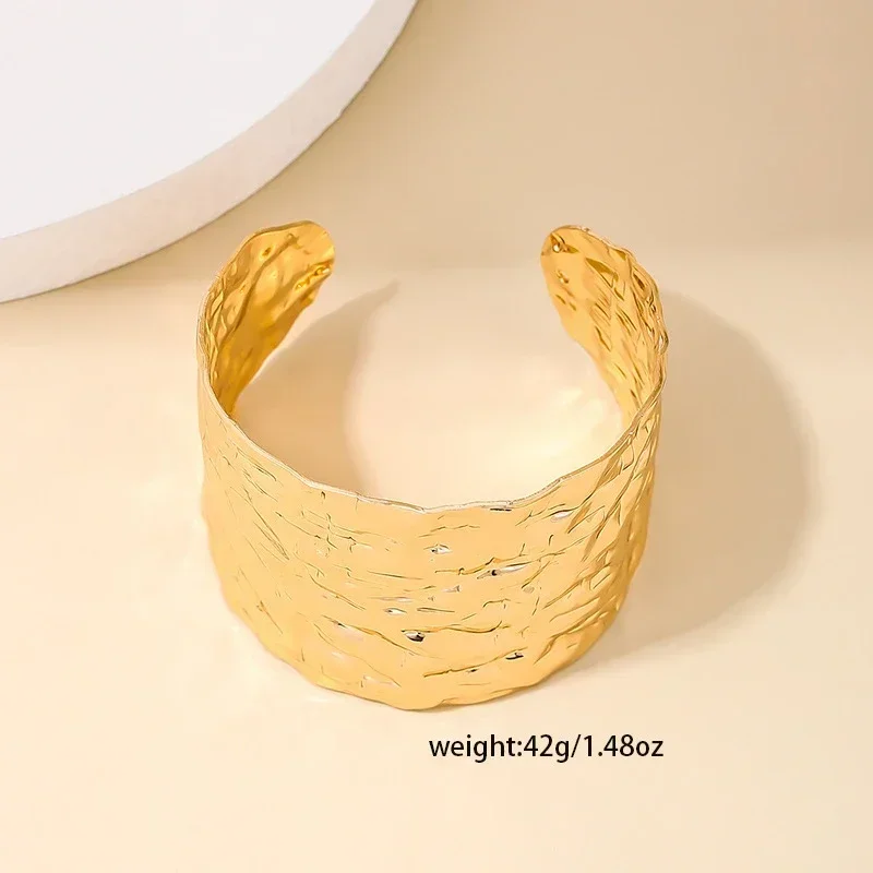 Bangles For Women Irregular Metal Cuff Bracelet Pleated Wide Edition Exaggerated Party Gift Holiday Fashion Jewelry CB042 4