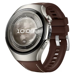 Premium Fluororubber Strap - No Gaps, Quick Release Leather Band for Huawei Watch 5 46mm (Brown)