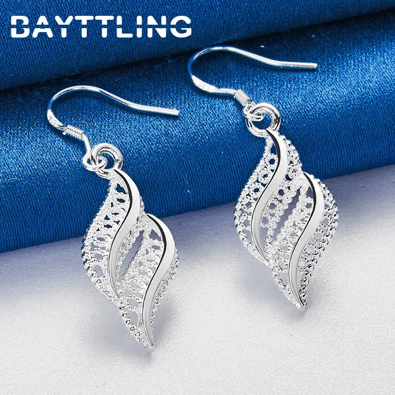 

BAYTTLING 925 Sterling Silver Exquisite Hollow Feather Earrings For Women Fashion Charm Wedding Jewelry Accessories