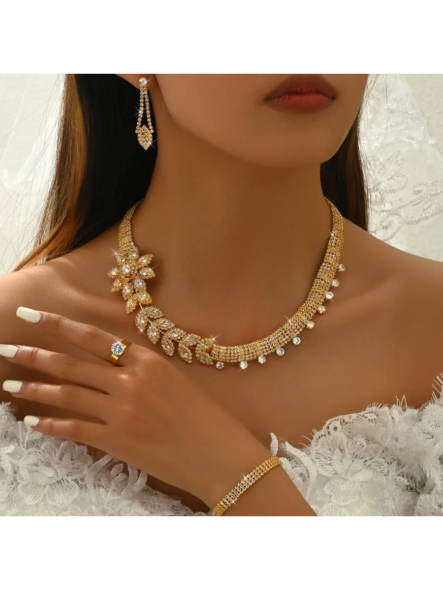 Жіночий набір ювелірних виробів із 5 предметів, регульоване намисто та сережки, браслет, набір прикрас на випускний