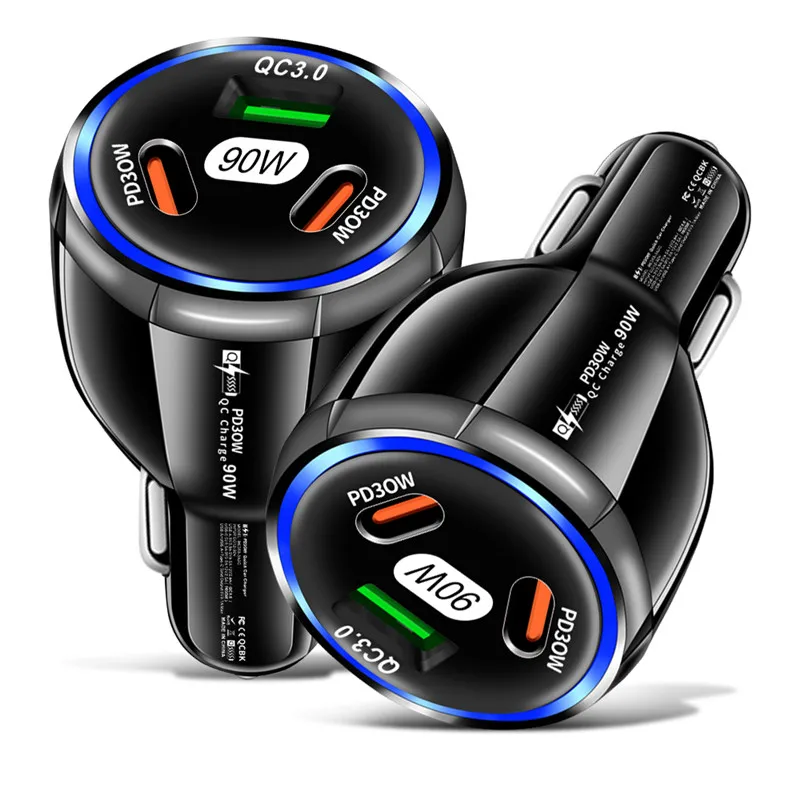3 USB Ports Fast Car Phone Charger For iPhone 14 13 12MIini Pro Max Huawei Samsung Mobile Phone USB PD Quick Charger