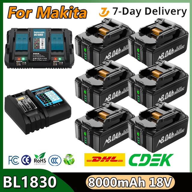 Pour Makita BL1830 batterie 18V 8000mAh batterie BL1830 BL1815 BL1860 BL1840 outil batterie Rechargeable avec chargeur 6A 1