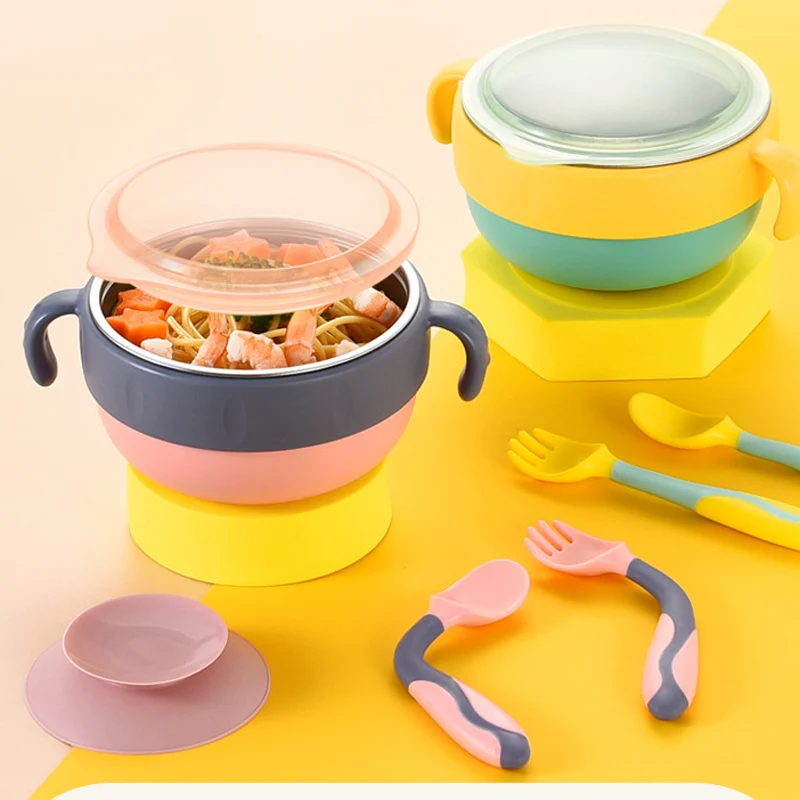 Baby Dishes Thermal Insulation Lunch Box Colorful Baby Tableware Bowl