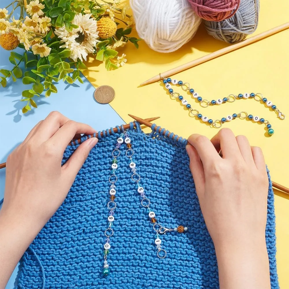 Knitting Supplies Knitting Craft Supplies Crochet Stitch Markers Blue Beads Knitting Row Counter Chains Number Beads Acrylic Stitch Markers 2 Pcs Row Counting Accessories for Knitting Crochet
