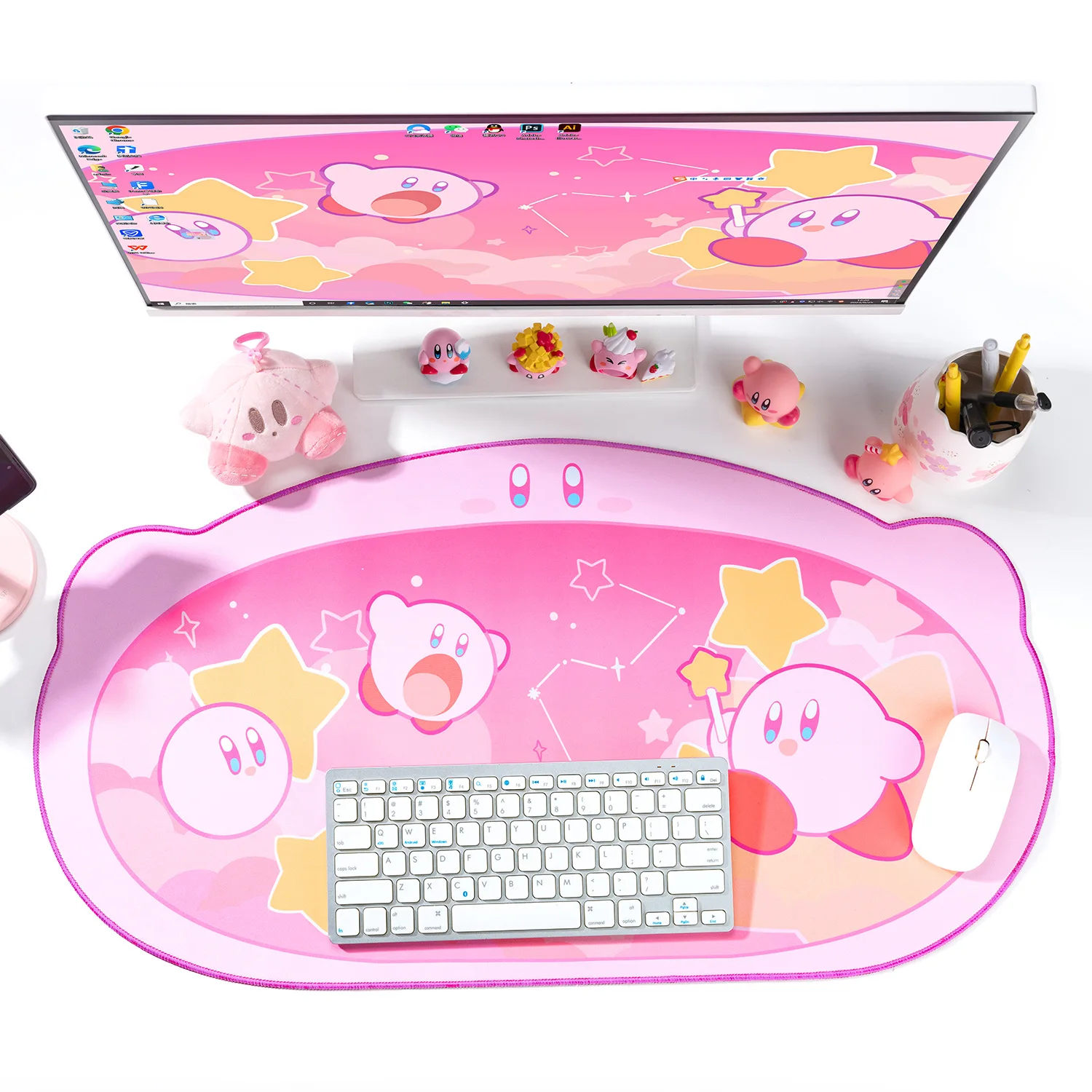Yocore-kawaii Anti-deslizamento à Prova d Água Mouse Pad Esteira de Mesa Esteira de Mesa de Escritório Jornada Estrela Rosa Tamanho Grande 75x40cm - Imagem 3