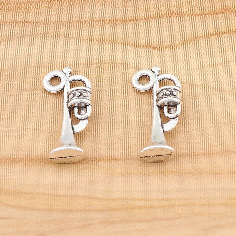 50 Pieces Silver Color Double Sided Trumpet Horn Musical Instrument Charms Pendant For DIY Necklace Making Finding Accessories 2