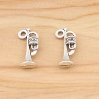 50 Pieces Silver Color Double Sided Trumpet Horn Musical Instrument Charms Pendant For DIY Necklace Making Finding Accessories 2