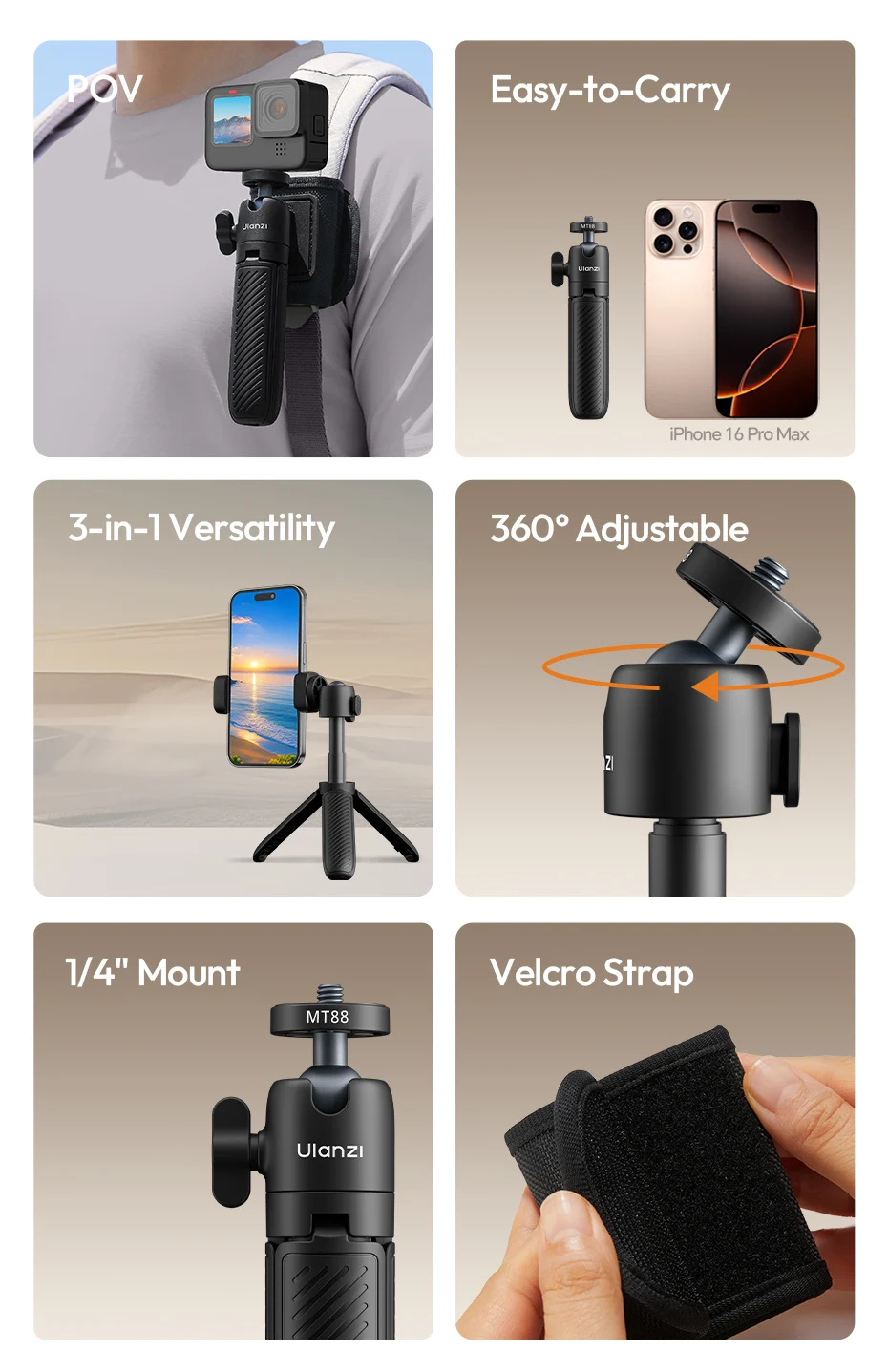 ClipMate Tripod Selfie Stick Desktop Tripod Hand-Held Tripod Stand for Smartphon
