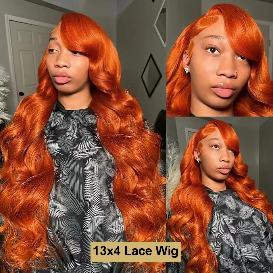 Orange Ginger Lace Front Wigs Human Hair Body Wave 13x6 HD Lace Frontal Wig Colored Brazilian Hair Wig 13x4 Transparent Lace Wig 4
