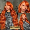 Orange Ginger Lace Front Wigs Human Hair Body Wave 13x6 HD Lace Frontal Wig Colored Brazilian Hair Wig 13x4 Transparent Lace Wig 4
