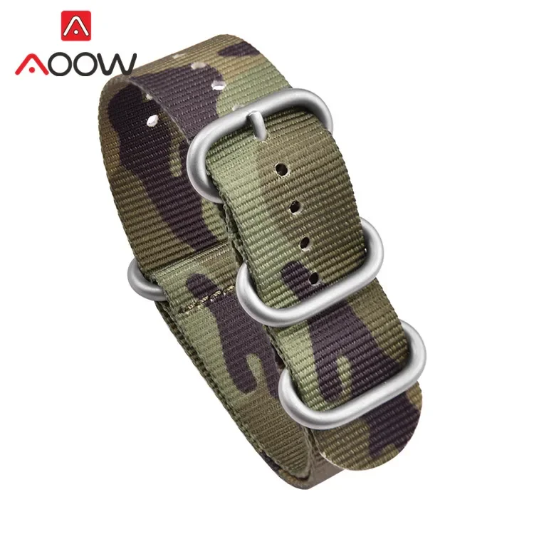 Durable Camo Military-Style Nylon Watch Band with Stainless Steel Buckle