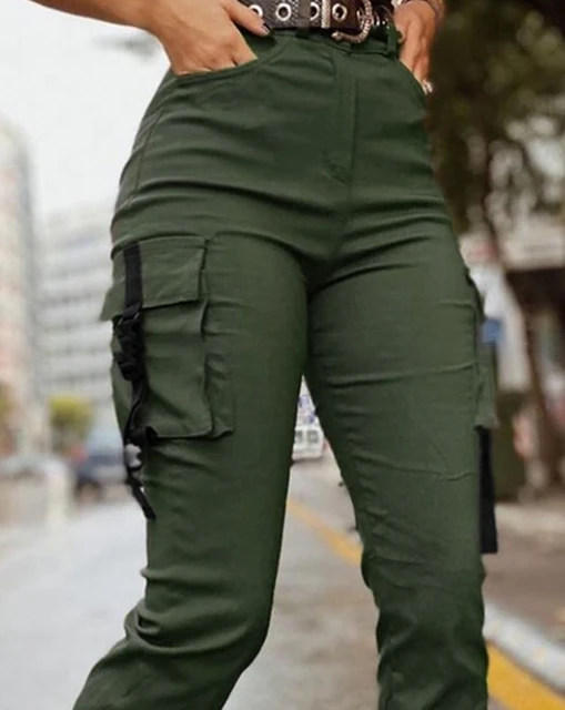 Women's Green Cargo Pants Polyester