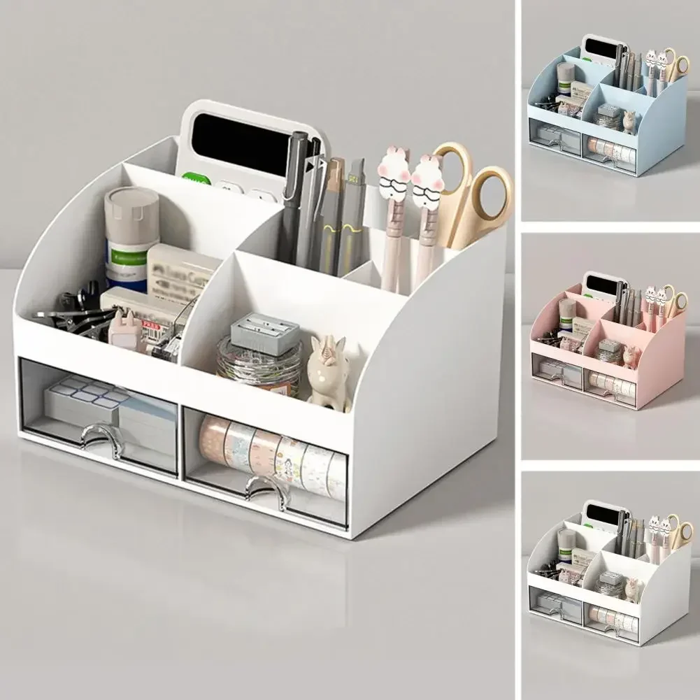 White Plastic Desk Organizer with Drawers for Office Storage