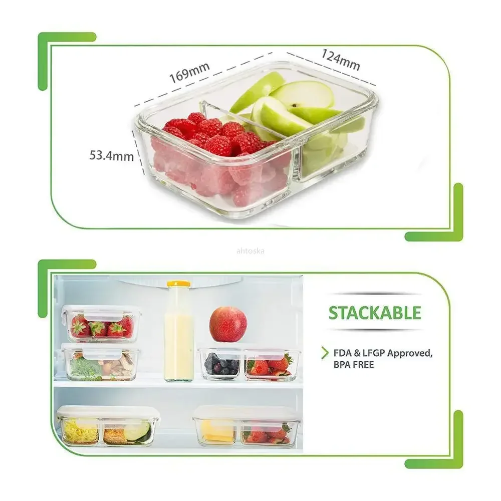 Fit & Fresh Divided Glass Containers,Two Compartments with Locking Lids, Glass  Storage, Meal Prep Containers with Airtight Seal - AliExpress