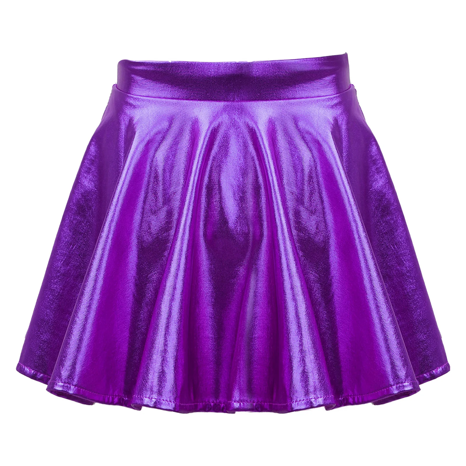 Children Skirts Kid Girls Shiny Metallic Skater Skirt with Built-in Shorts High Waisted Holographic Pleated Skirt for Ballet Dance Party Costume