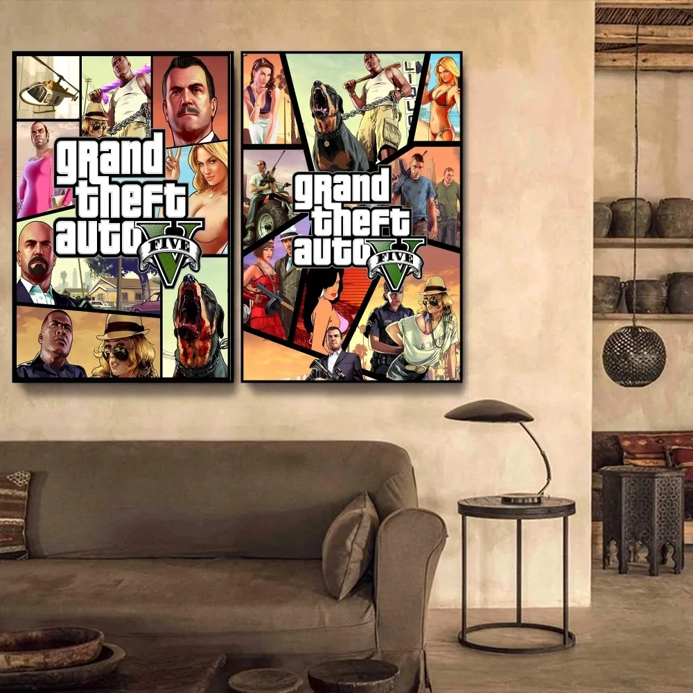 

Grand Theft Auto Poster Self-adhesive Art Poster Retro Kraft Paper Sticker DIY Room Bar Cafe Vintage Decorative Painting