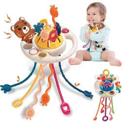 Montessori Silicone Pull String Sensory Toys  Baby 0 to 12 Months Development Educational Learnin Toy for Kids 1 to 2 Years Old