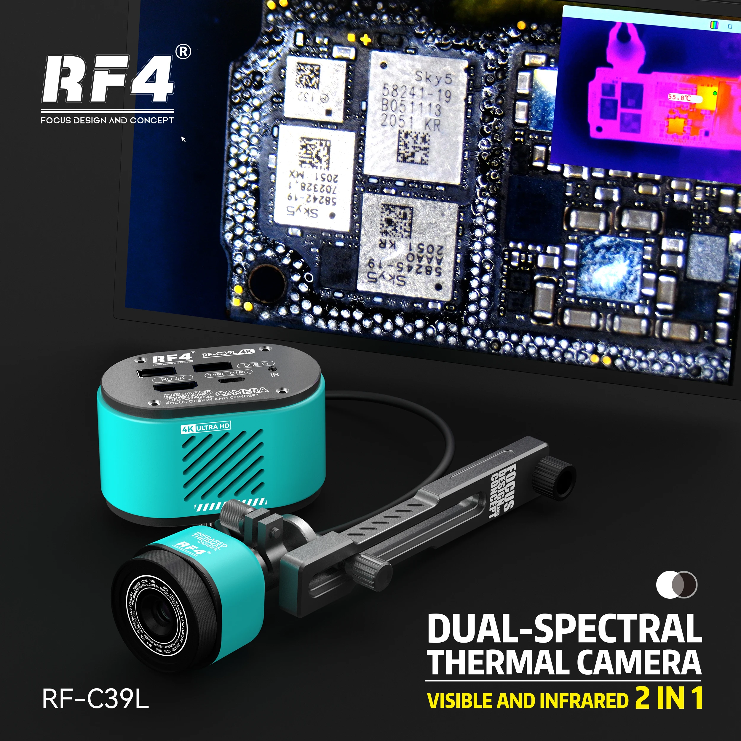 Dual Spectral Thermal Imager 4k Camera RF-C39L,No Computer Or