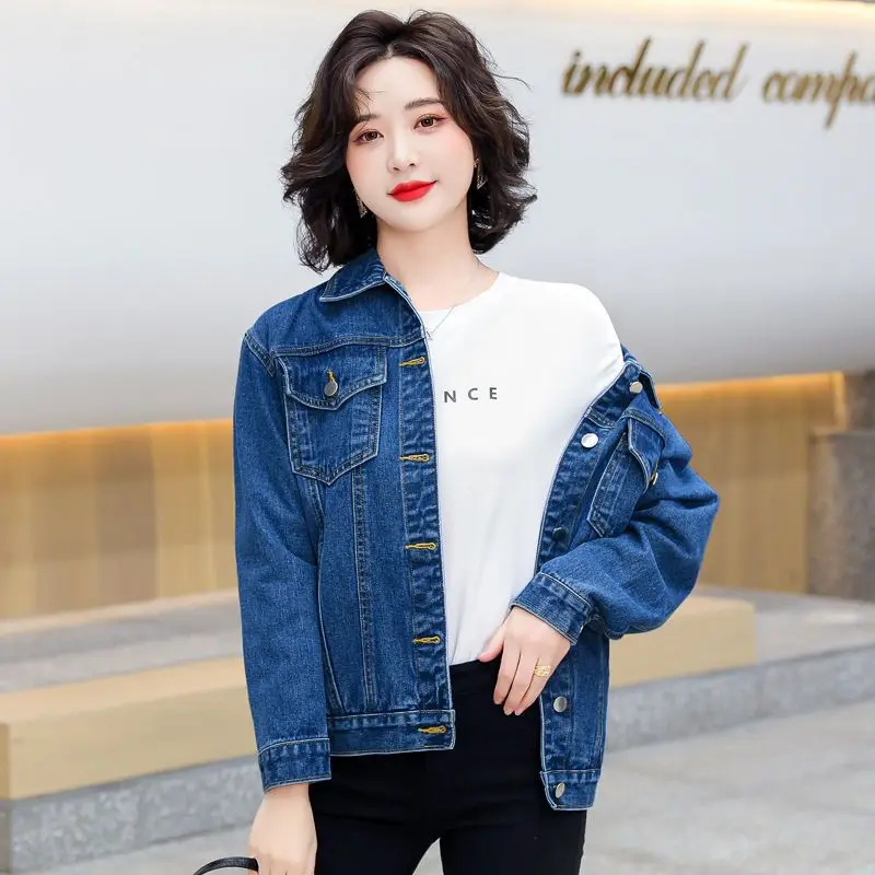 2023 Spring Autumn Denim Coat Women's Korean Fashion BF Style Single Breasted Long Sleeve Tops Casual Jeans Coats Female Outwear