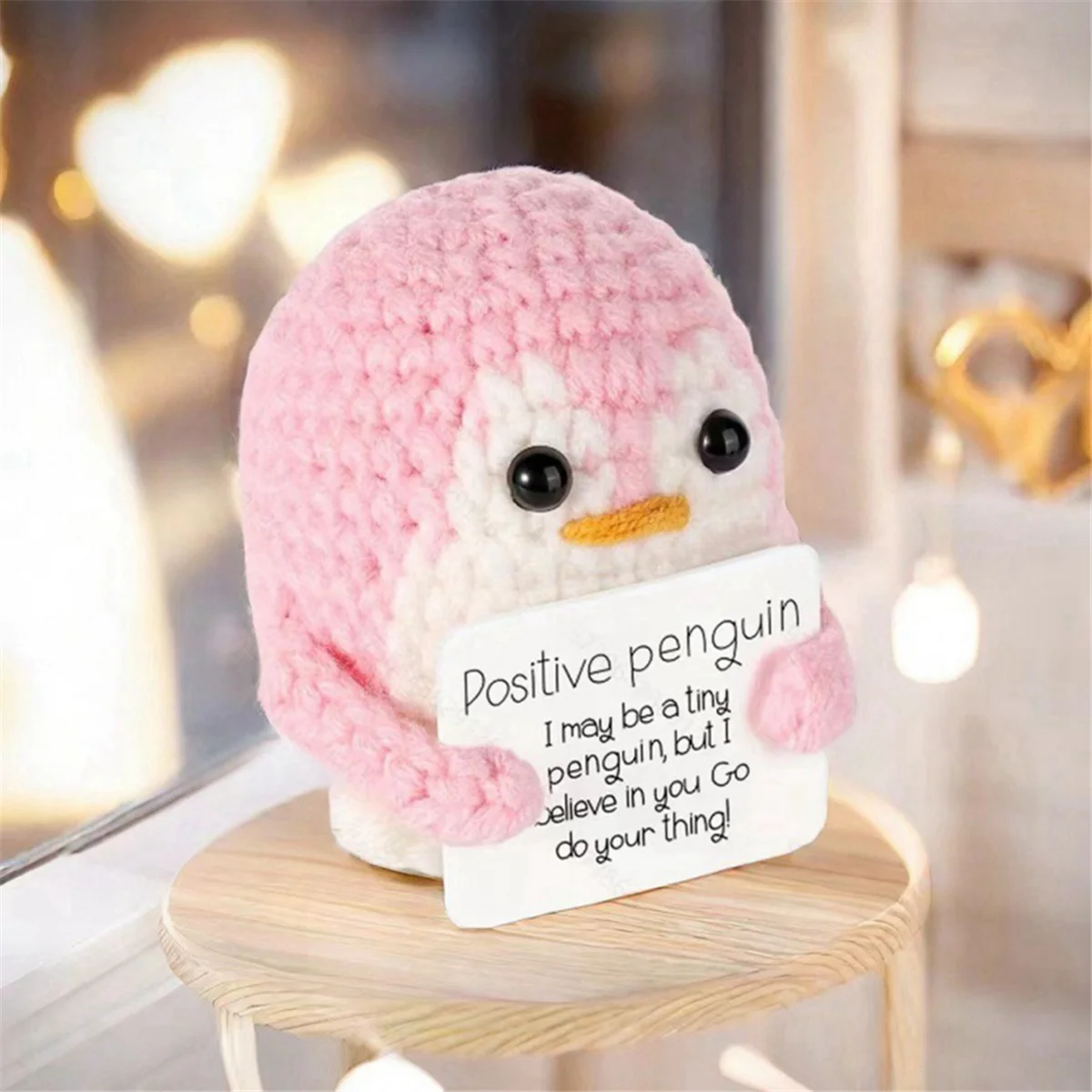A72I Roll over Image to Zoom in Aeutwekm Emotional Support Penguin Crochet Doll with Positive Card-Cute Crochet Doll Pink