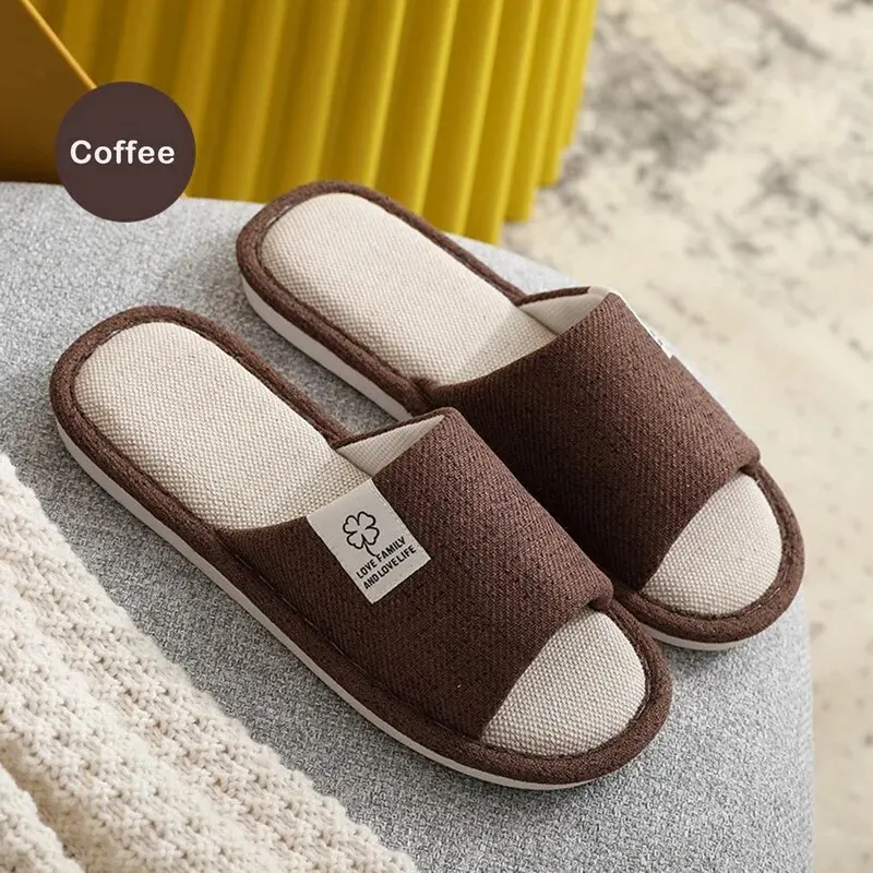 

A1241ZXWLinen Slippers Flip Flops Soft Warm Casual House Shoes Sandals Women Anti Skid Furry Bedroom Slippers