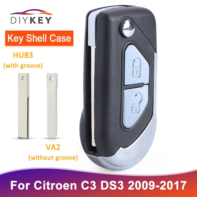 Folding Remote Car Key Shell Case 2 Button For Citroen C3 DS3 2009-2014 Uncut HU83 VA2 Blade