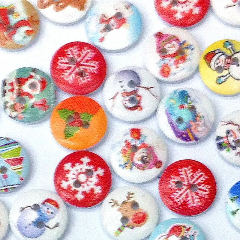 

500PC 15MM Colorful Cartoon Christmas Series 2 Hole Wood Buttons DIY Clothing Home Decor Sewing Scrapbooking Wooden Buttons