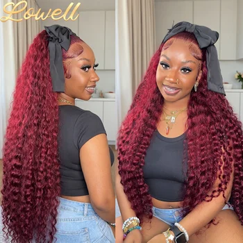 99J Deep Wave Burgundy 13x6 HD Lace Frontal Wig Water Wave 13x4 Red Remy Curly Human Hair Wig Pre Plucked Burmese Colored Hair 1