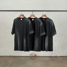 

Men's New Clothes Partial Spray Dyed Distressed Short Sleeve European and American Vintage High Street Fashion Trend T-shirt1168